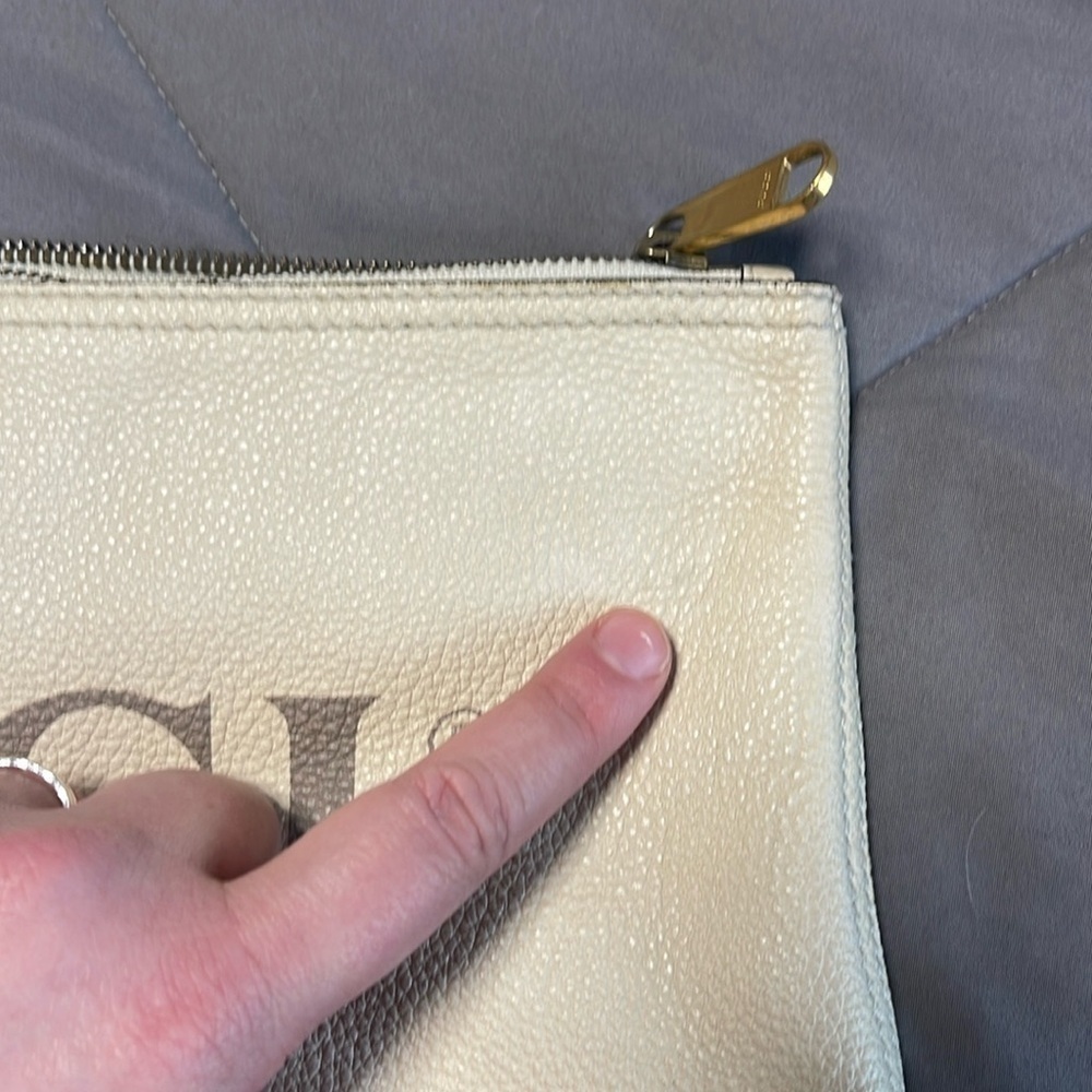 Gucci Cream Logo Zip Up Leather Suede Large Portfolio Pouch Clutch - Picture 14 of 16